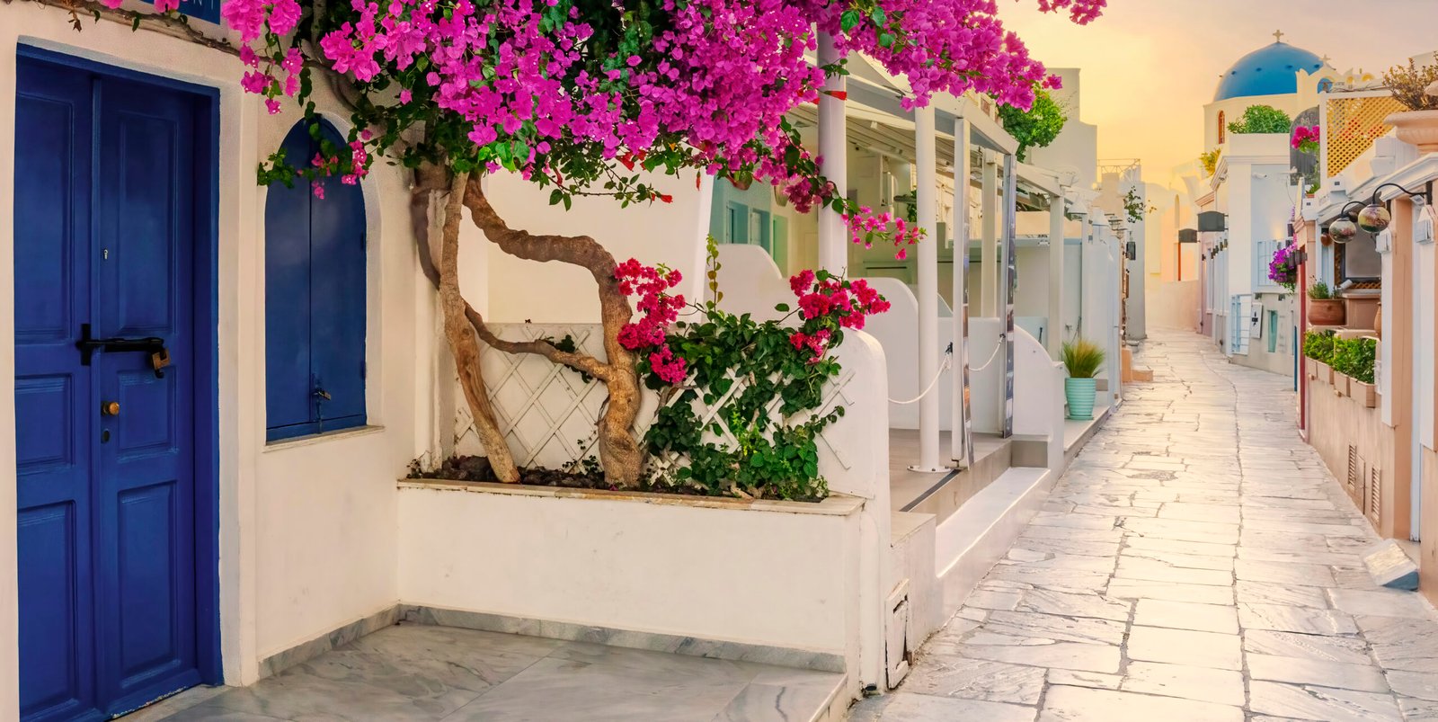 View of Oia street in the mornong